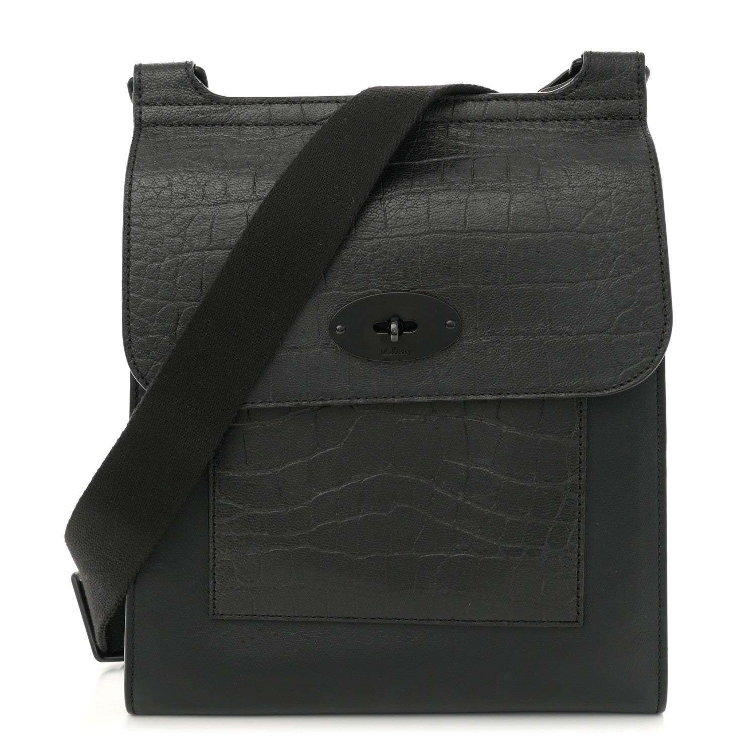 Mulberry Calfskin Crocodile Embossed Effect Antony Messenger Crossbody Black 1 of 9