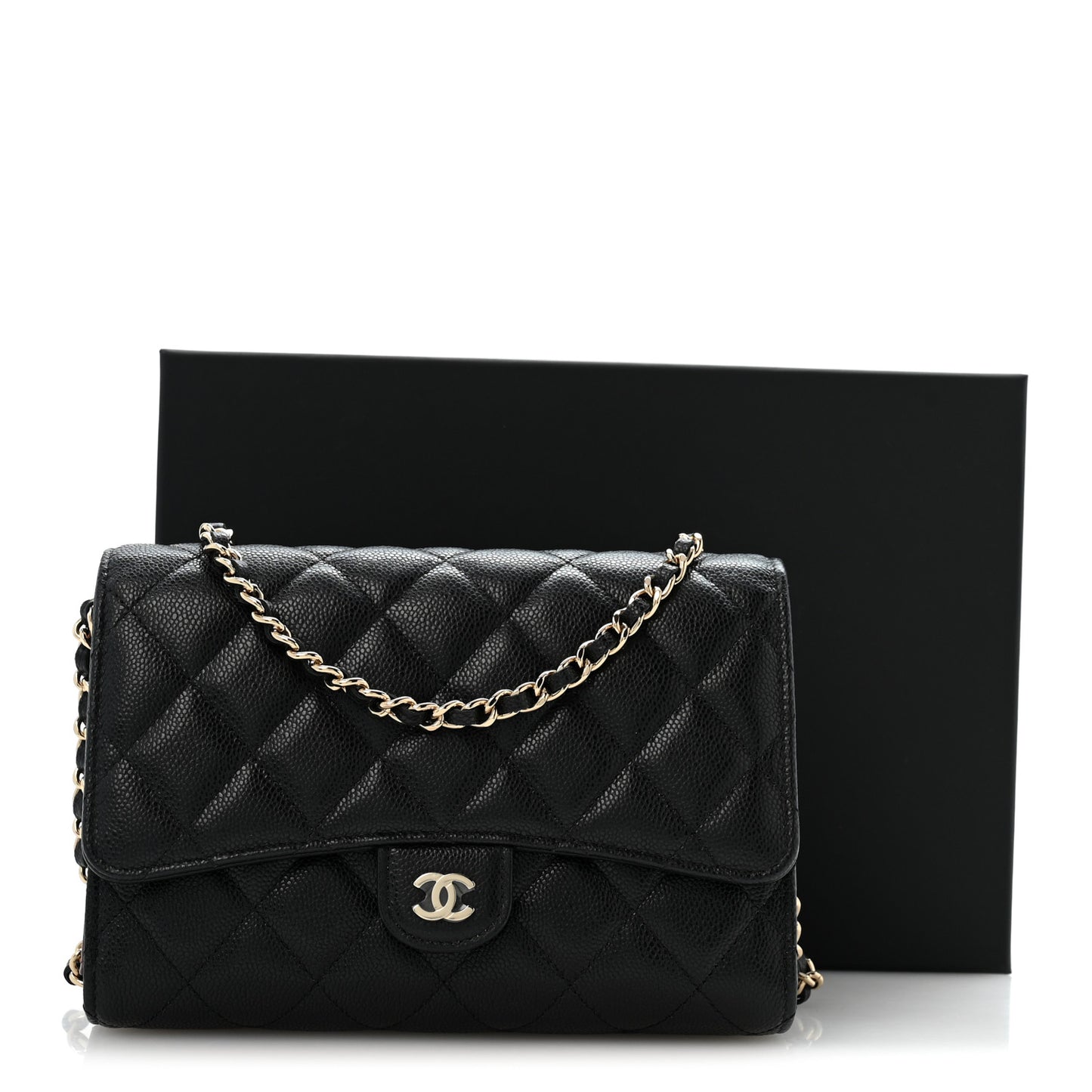 Caviar Quilted Compact Wallet On Chain WOC Black