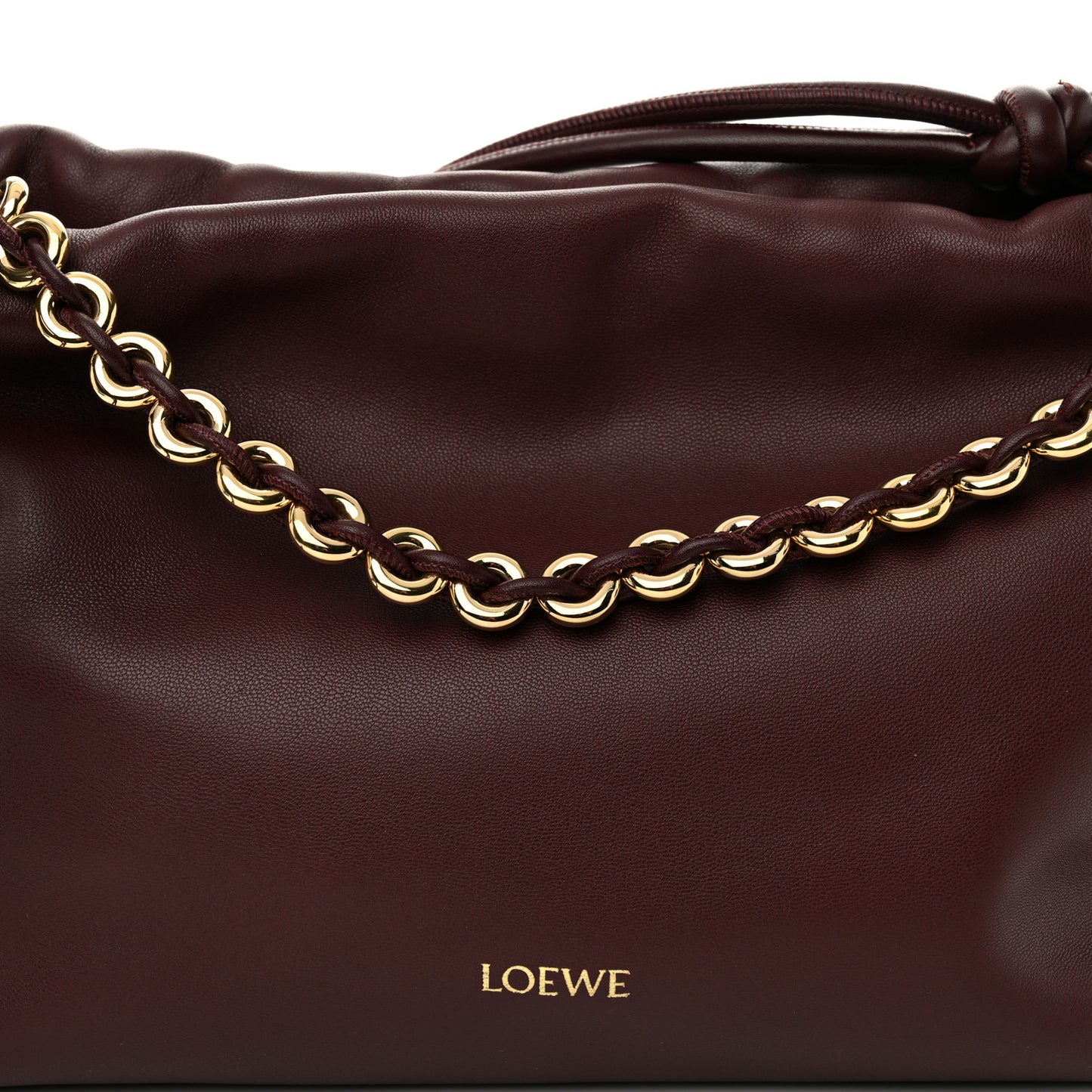 Mellow Nappa Medium Donut Chain Flamenco Knot Clutch Dark Burgundy