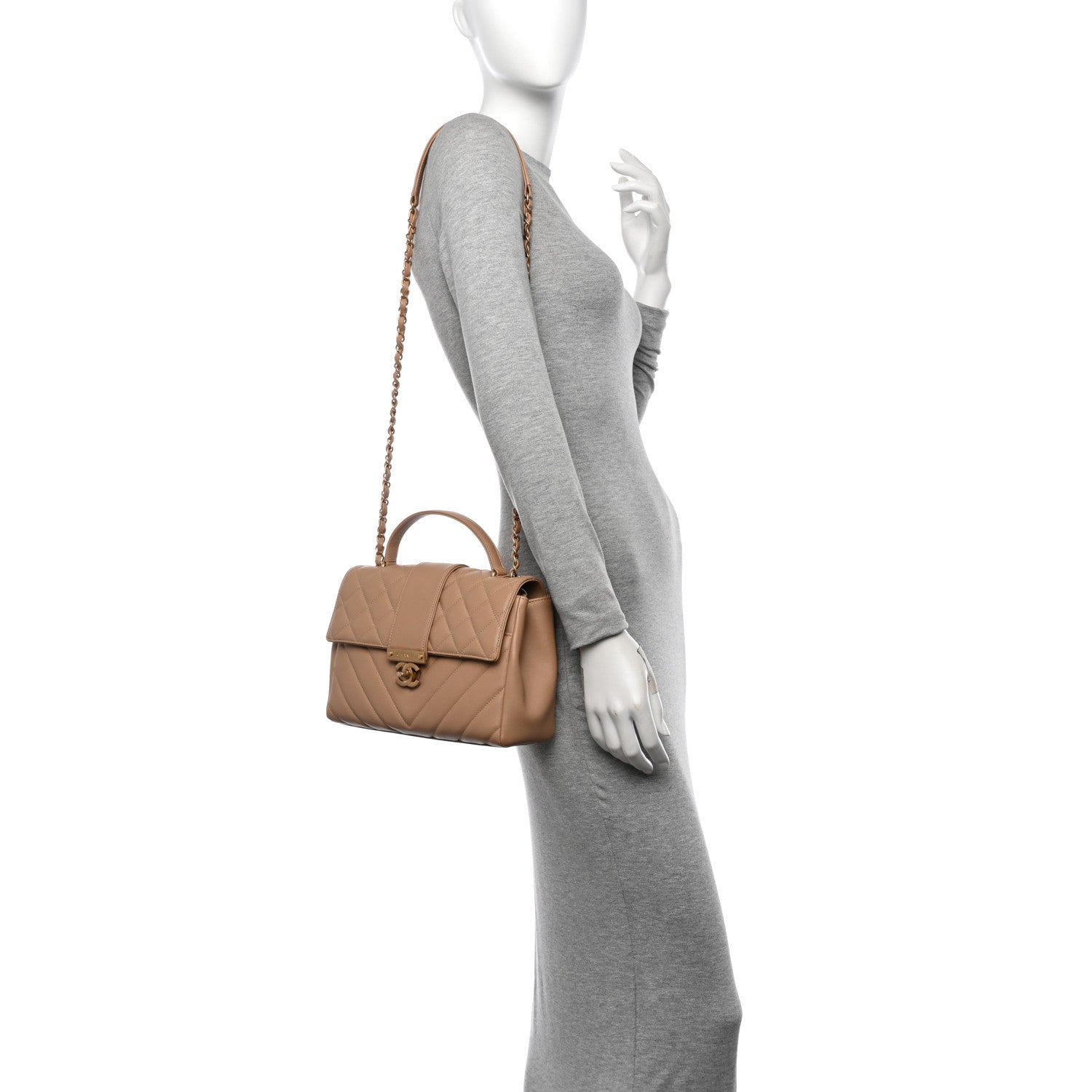 Chanel Calfskin Quilted Chevron In The City Bag Beige 2 of 11