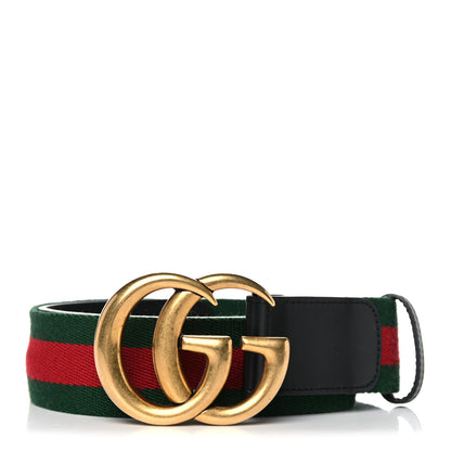 Gucci Nylon Calfskin Double G 40mm Web Belt 80 32 Green Red Black 1 of 6