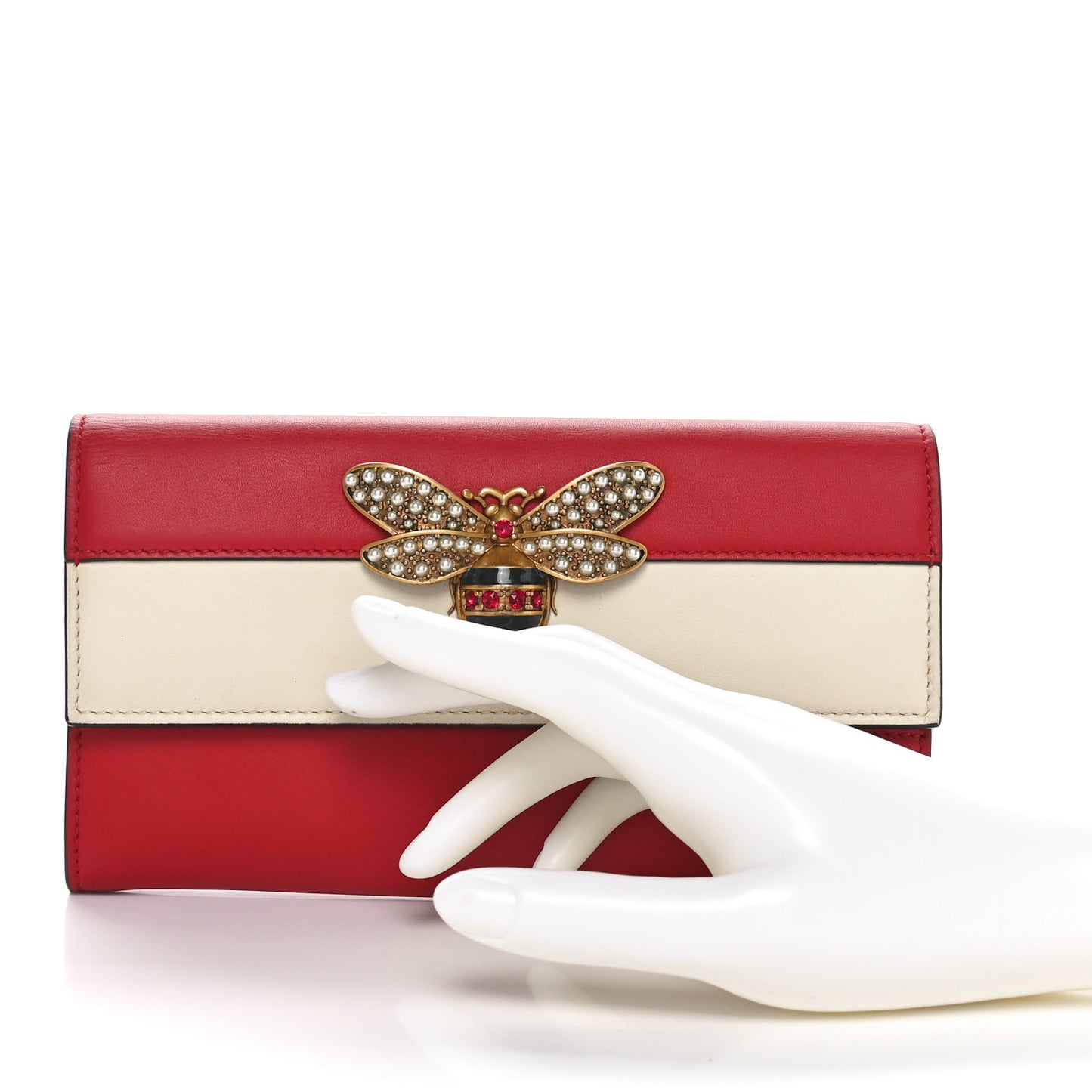Calfskin Queen Margaret Flap Wallet Hibiscus Red Mystic White