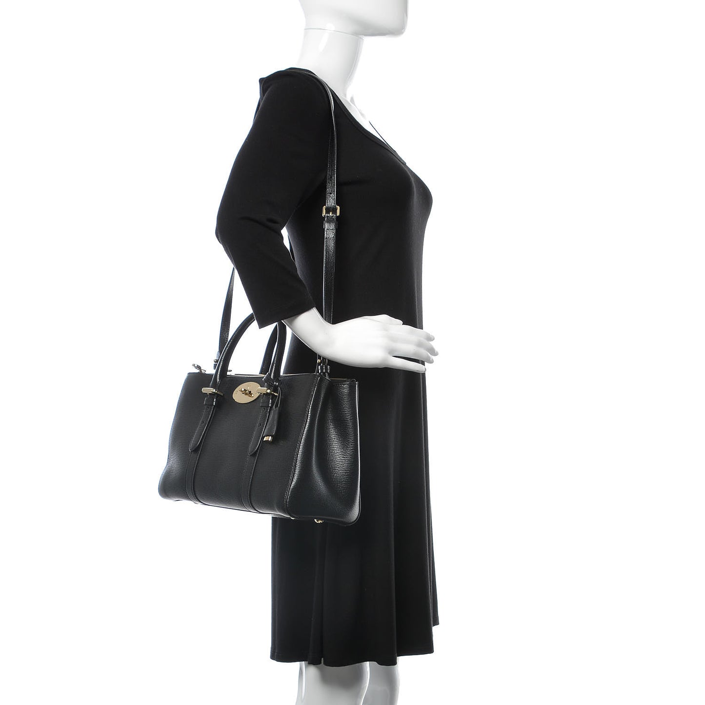 Shiny Goatskin Small Bayswater Double Zip Tote Black
