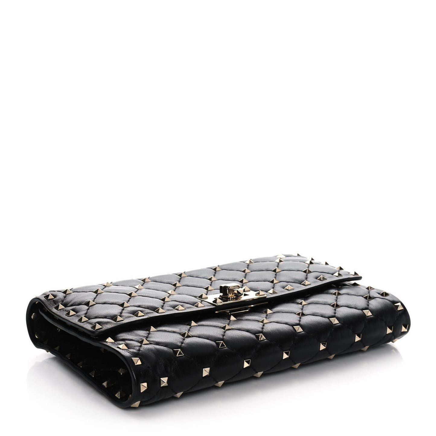 Lambskin Rockstud Spike Wallet on Chain Black
