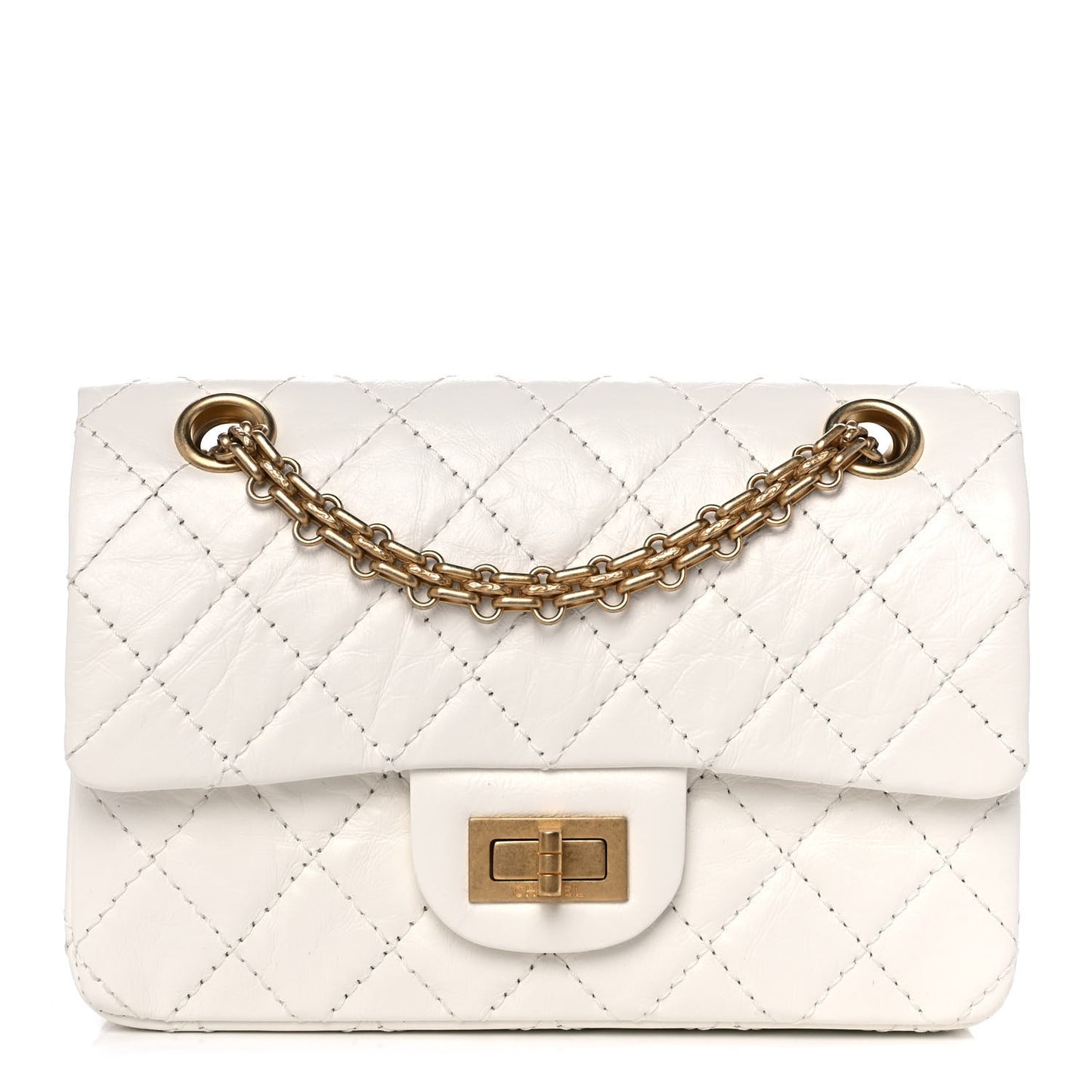 Aged Calfskin Quilted 2.55 Reissue Mini Flap White