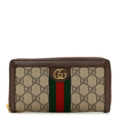 Gucci GG Supreme Monogram Web Ophidia Zip Around Wallet Brown 1 of 8