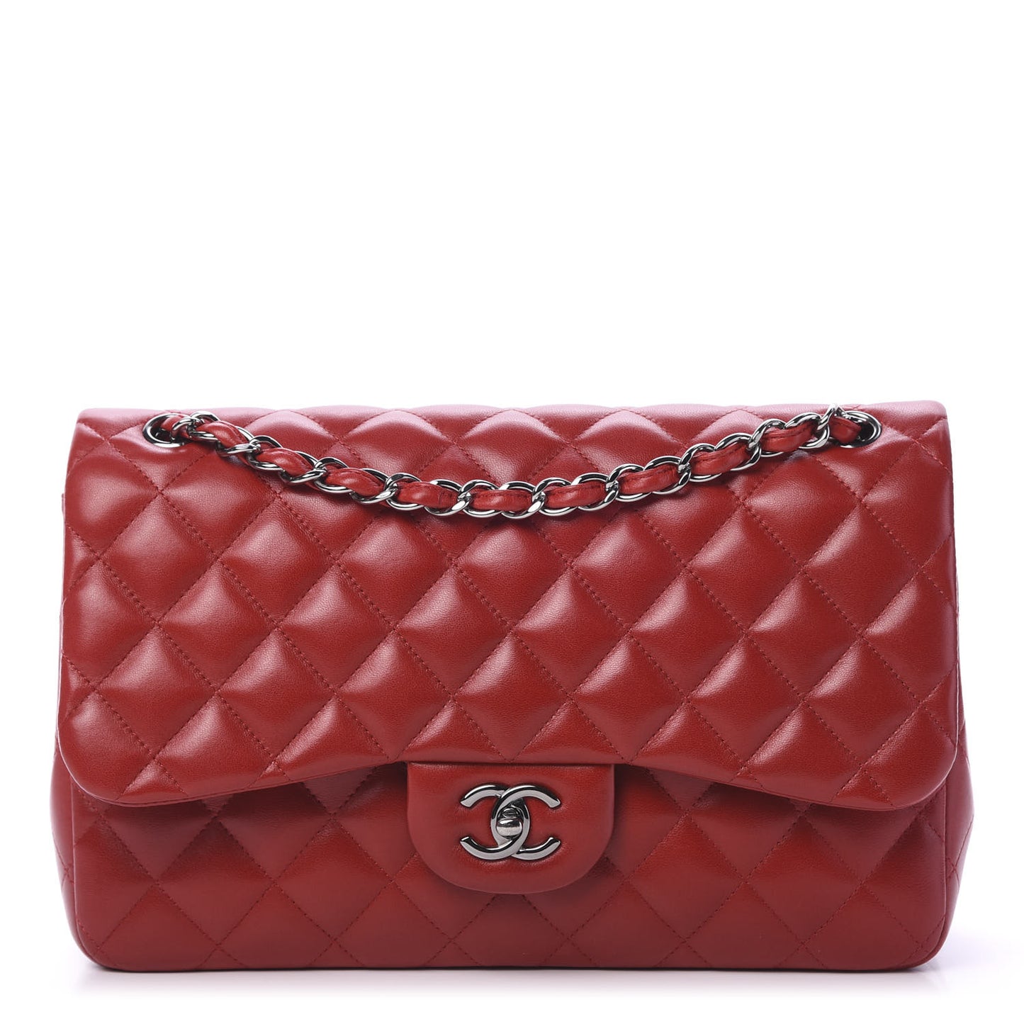 Lambskin Quilted Jumbo Double Flap Red