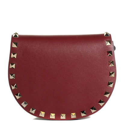 Valentino Garavani Vitello Rockstud Halfmoon Saddle Bag Maroon 1 of 8