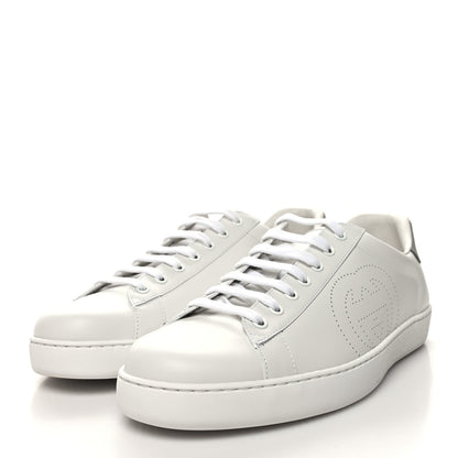 Gucci Calfskin Interlocking G Perforated Mens Ace Sneakers 11 White Grey Sky 3 of 9