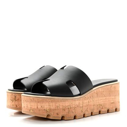 Hermes Calfskin Cork Eze 30 Sandals 37 Black 3 of 12