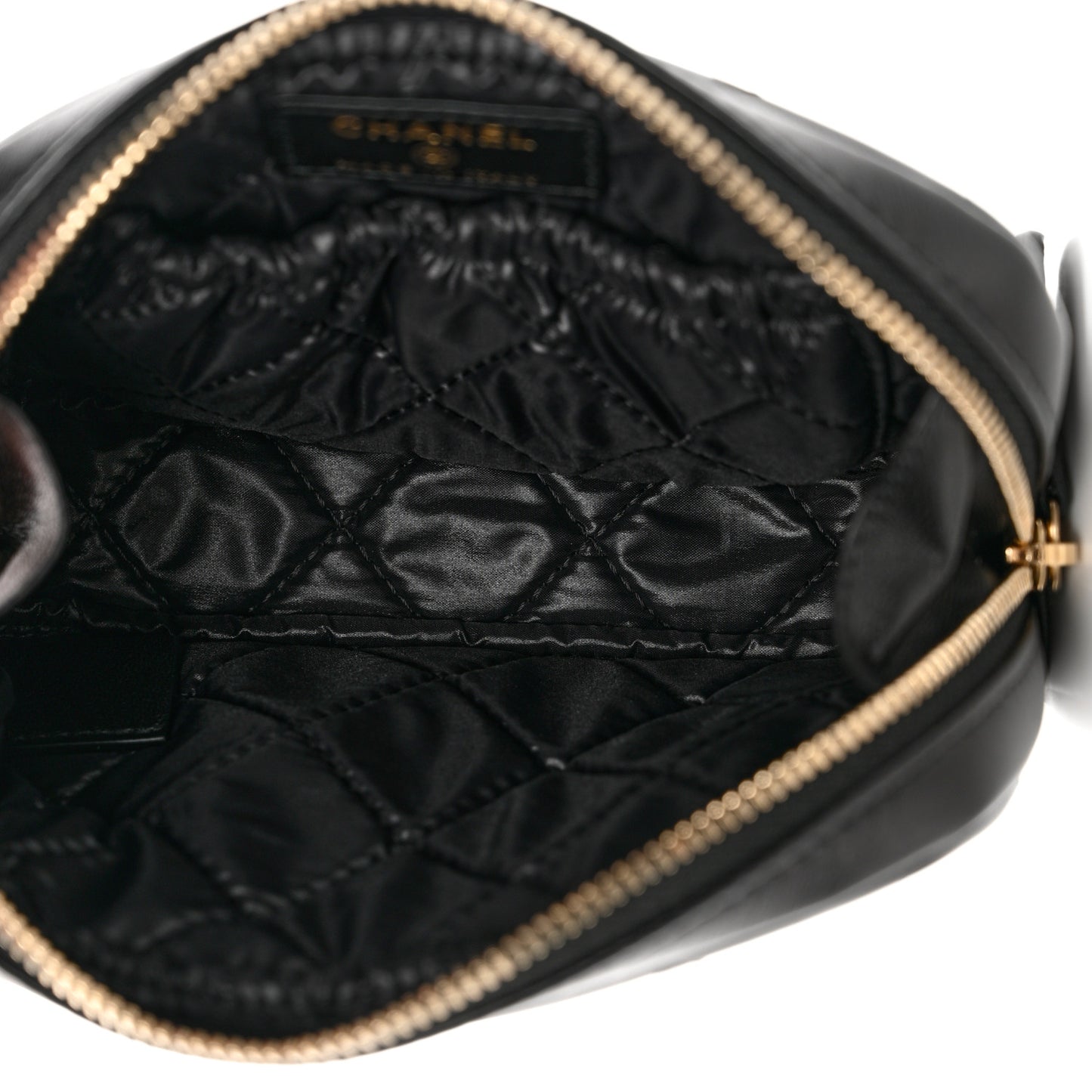 Lambskin Quilted Small Curvy Pouch Cosmetic Case Black