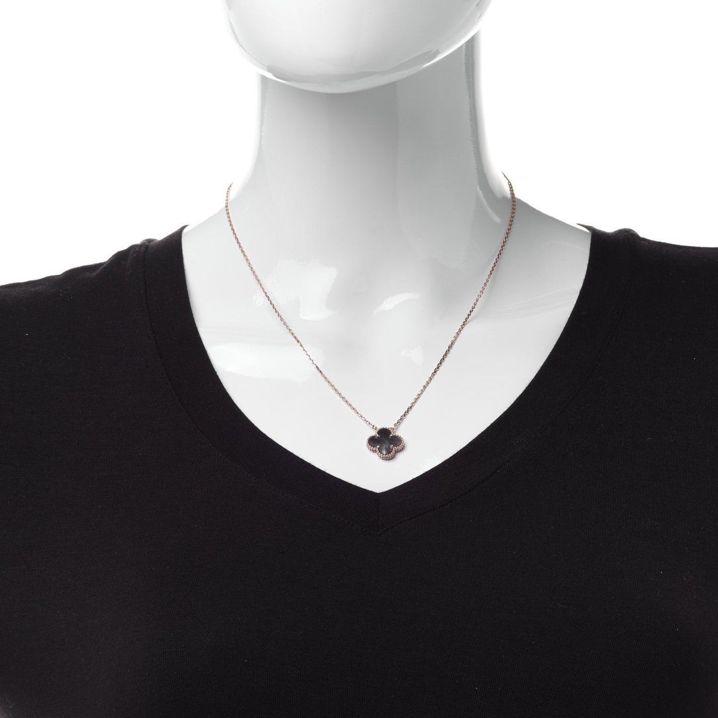 18K Rose Gold Gray Mother of Pearl Vintage Alhambra Pendant Necklace