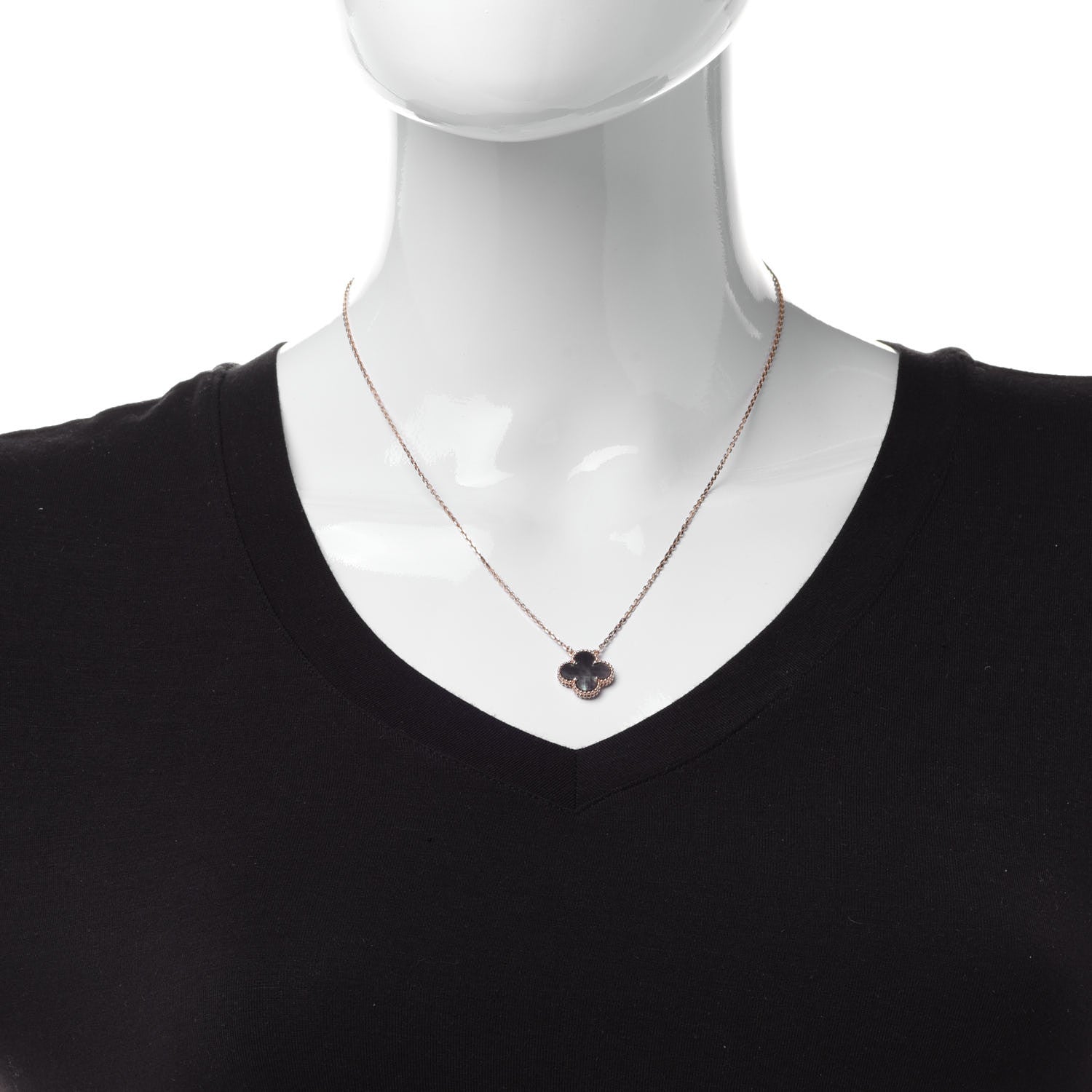Van Cleef & Arpels 18K Rose Gold Gray Mother of Pearl Vintage Alhambra Pendant Necklace 2 of 6
