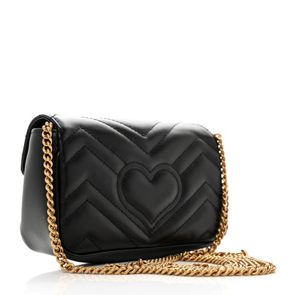 Gucci Calfskin Matelasse Super Mini GG Marmont Shoulder Bag Black 3 of 11