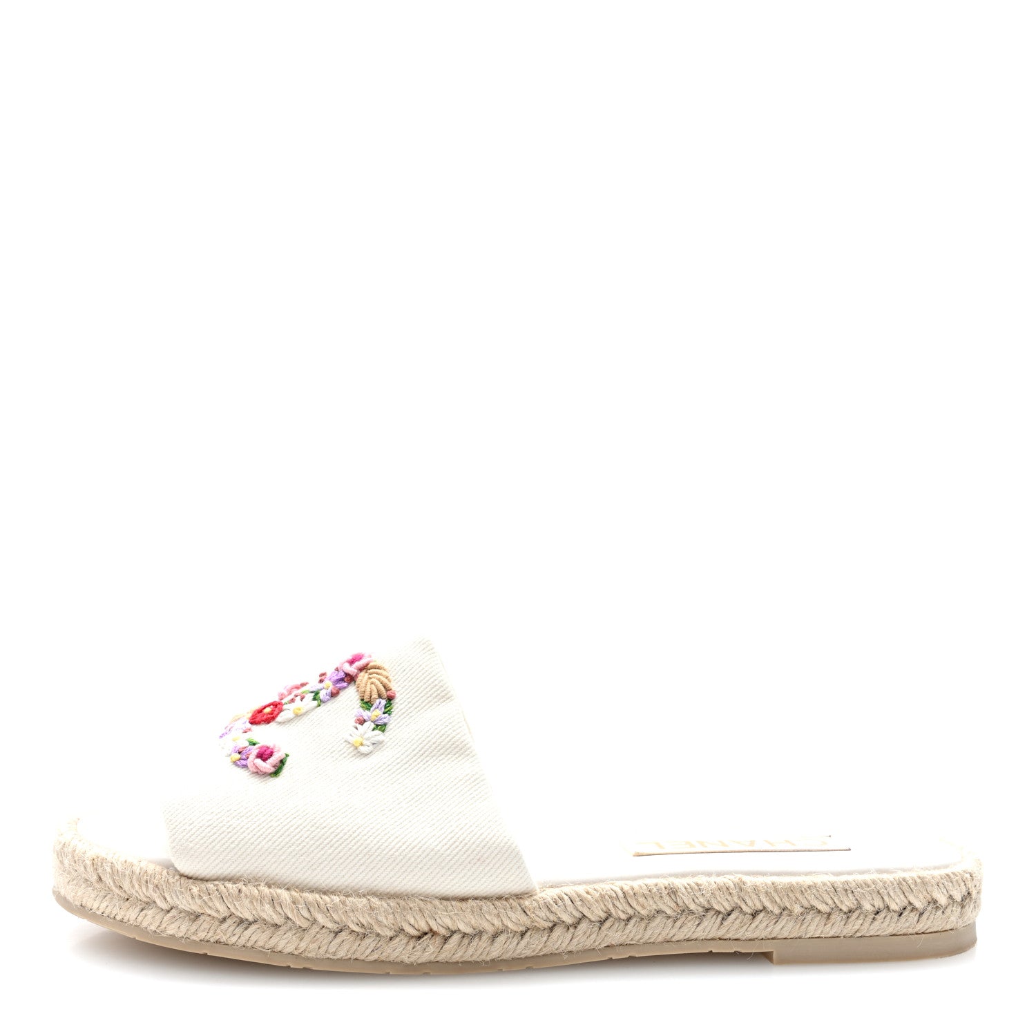 Chanel Canvas Embroidered CC Floral Espadrille Slip On Sandals 40 White Multicolor 1 of 8