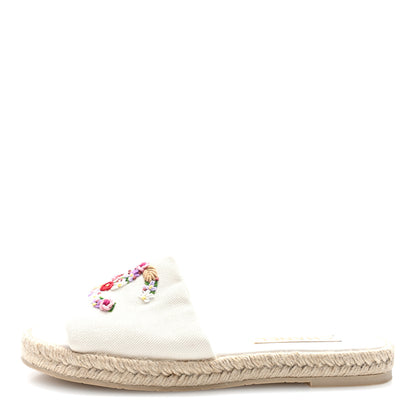 Chanel Canvas Embroidered CC Floral Espadrille Slip On Sandals 40 White Multicolor 1 of 8