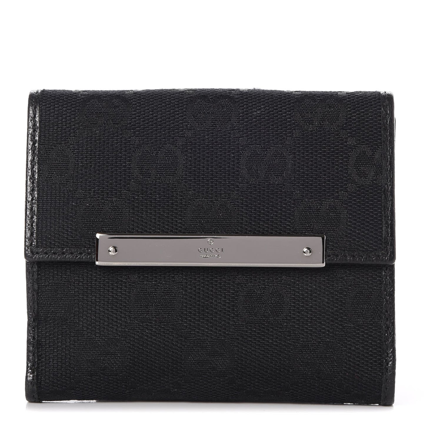 Monogram Textured Calfskin Metal Bar French Flap Wallet Black