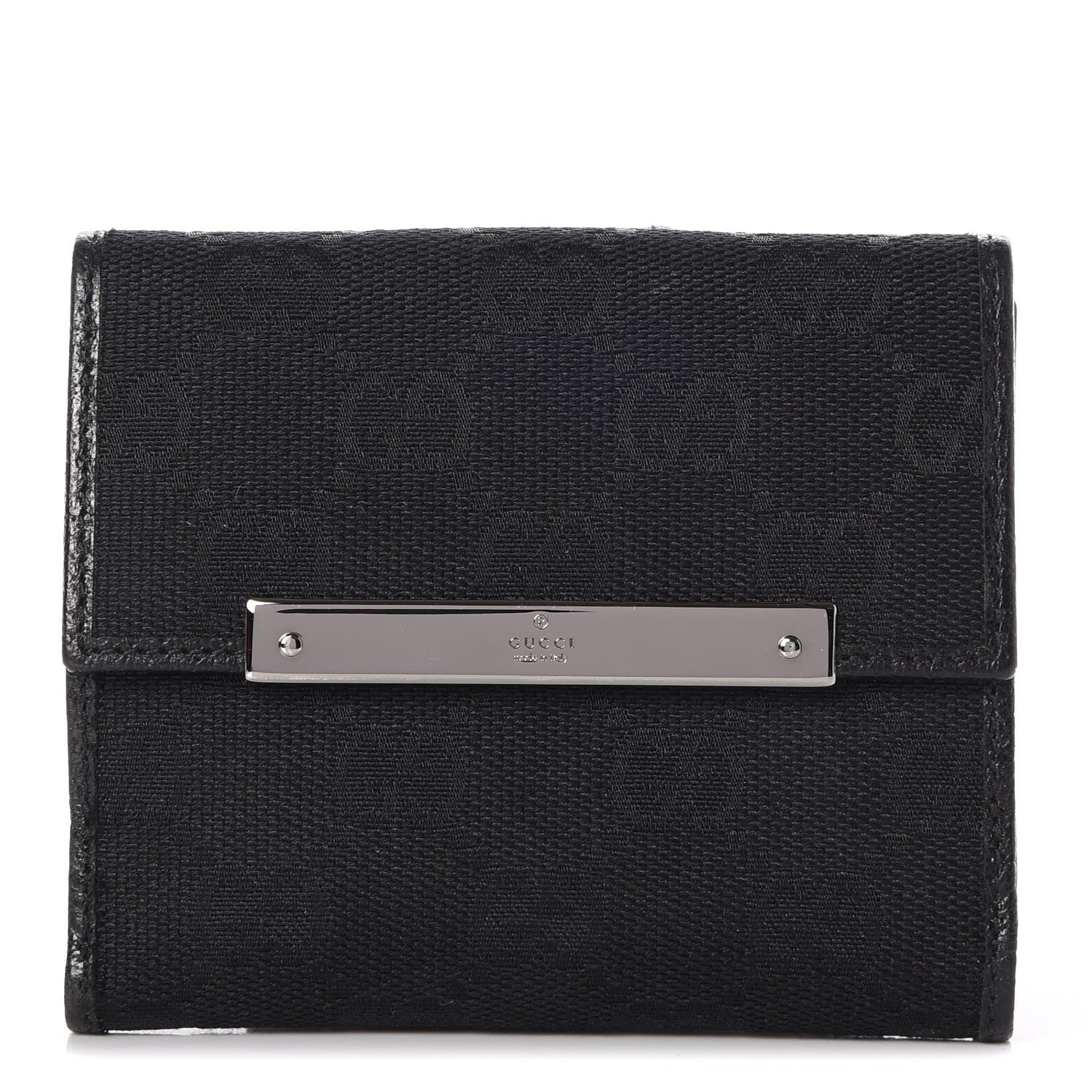 Gucci Monogram Textured Calfskin Metal Bar French Flap Wallet Black 1 of 7