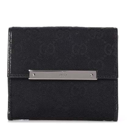 Gucci Monogram Textured Calfskin Metal Bar French Flap Wallet Black 1 of 7