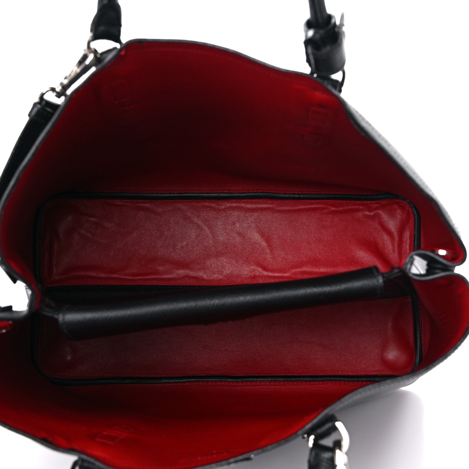 Prada Saffiano Cuir Medium Double Handle Tote Black Fuoco 5 of 13