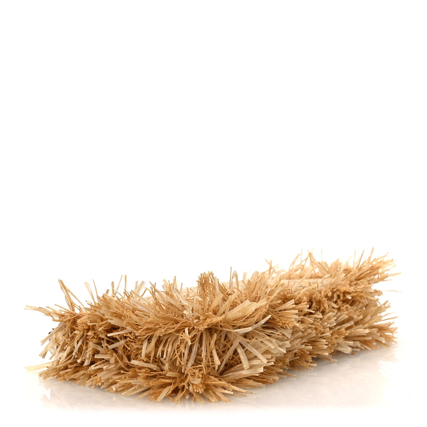 Raffia Fringe FF Embroidered Baguette Pouch Natural Dark Honey