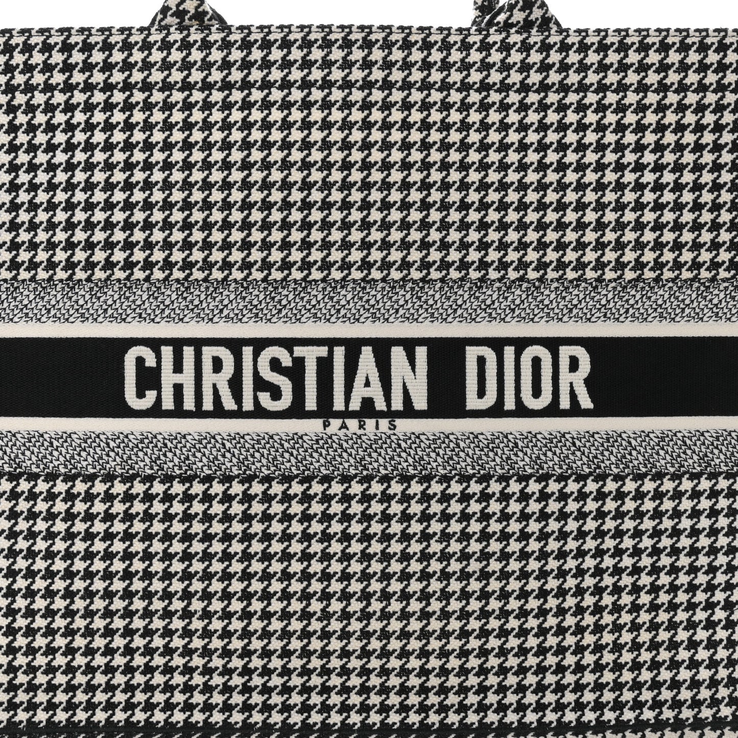 Canvas Houndstooth Embroidered Large Book Tote Black White