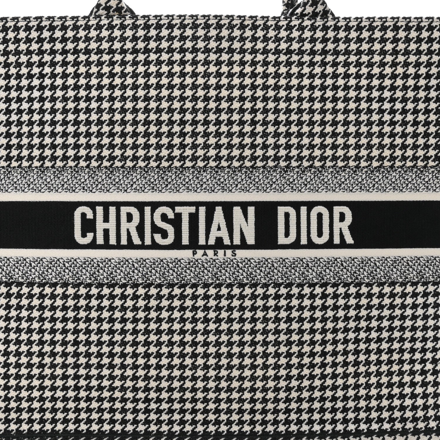 Christian Dior Canvas Houndstooth Embroidered Large Book Tote Black White 8 of 12