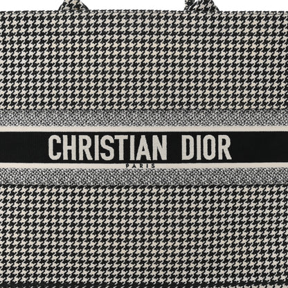 Christian Dior Canvas Houndstooth Embroidered Large Book Tote Black White 8 of 12