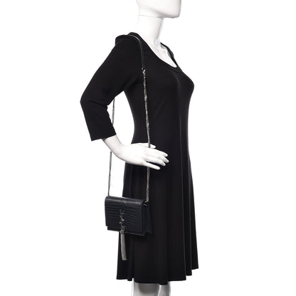 Saint Laurent Calfskin Crocodile Embossed Kate Monogram Tassel Chain Wallet Deep Marine 2 of 9