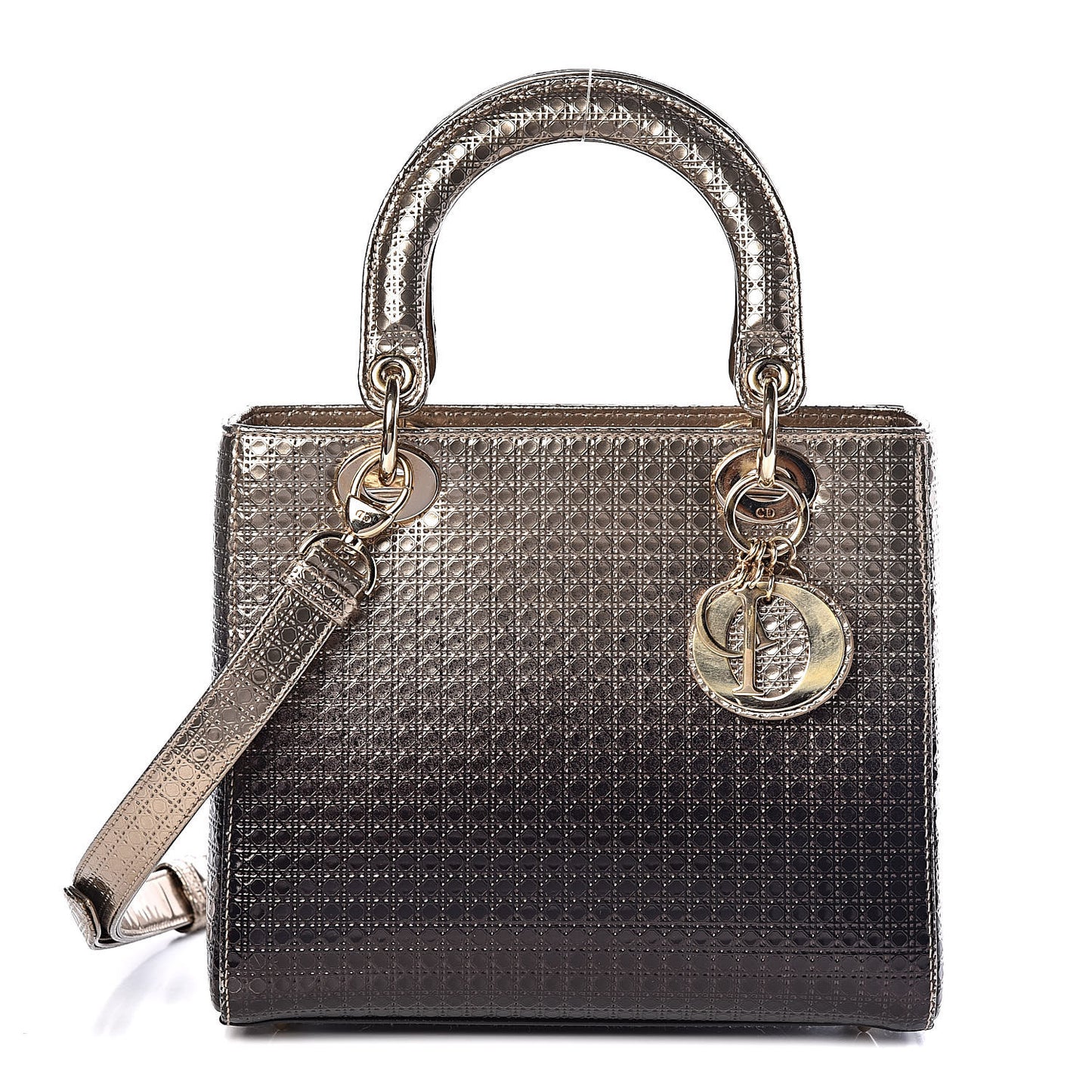 Metallic Patent Micro-Cannage Gradient Medium Lady Dior Bronze Gold