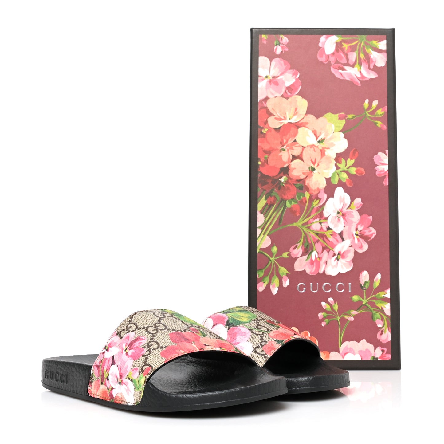 GG Supreme Monogram Blooms Slide Sandals 35 Beige Multicolor