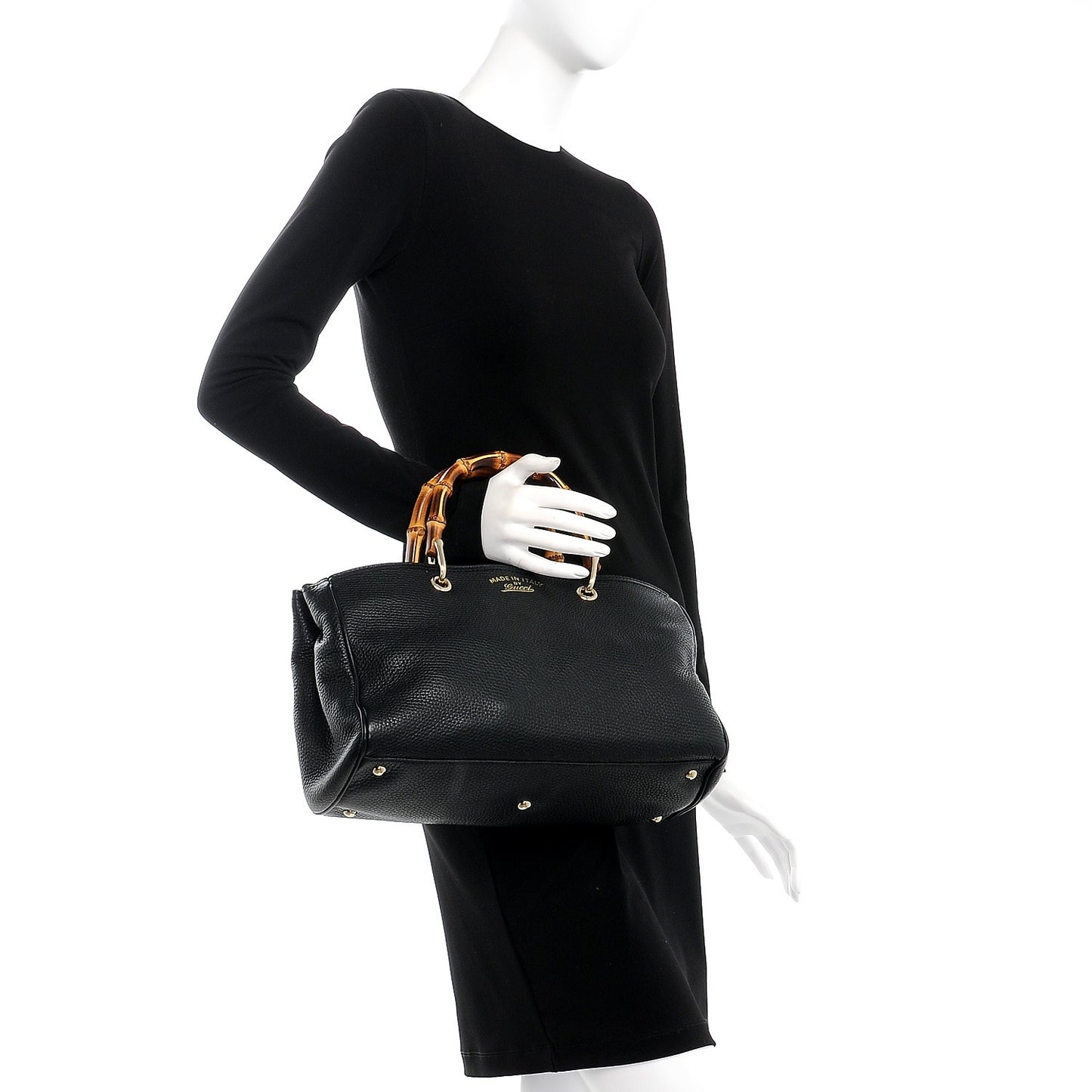 Pebbled Calfskin Medium Bamboo Shopper Tote Black