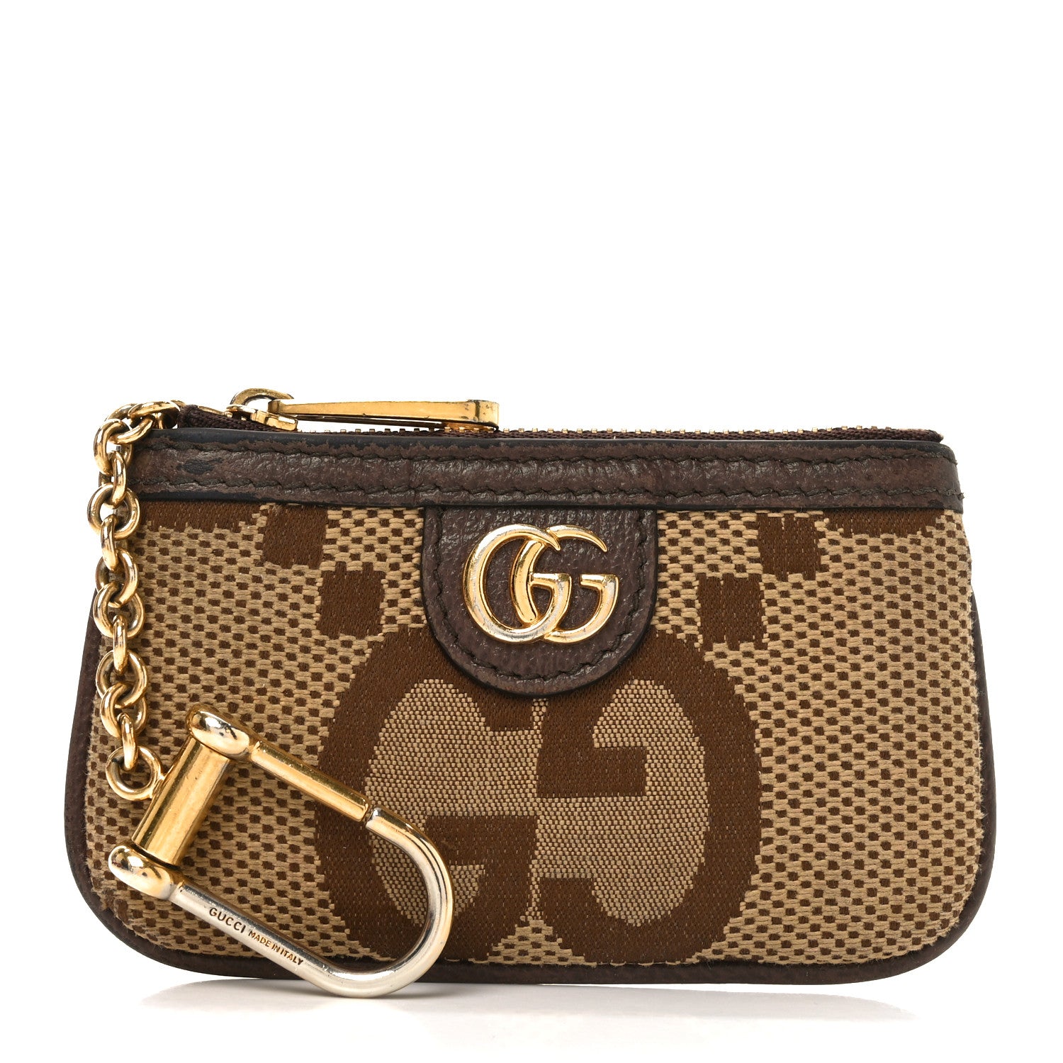 Gucci Monogram Jumbo GG Textured Dollar Calfskin Ophidia Key Case Camel Ebony New Acero 1 of 8
