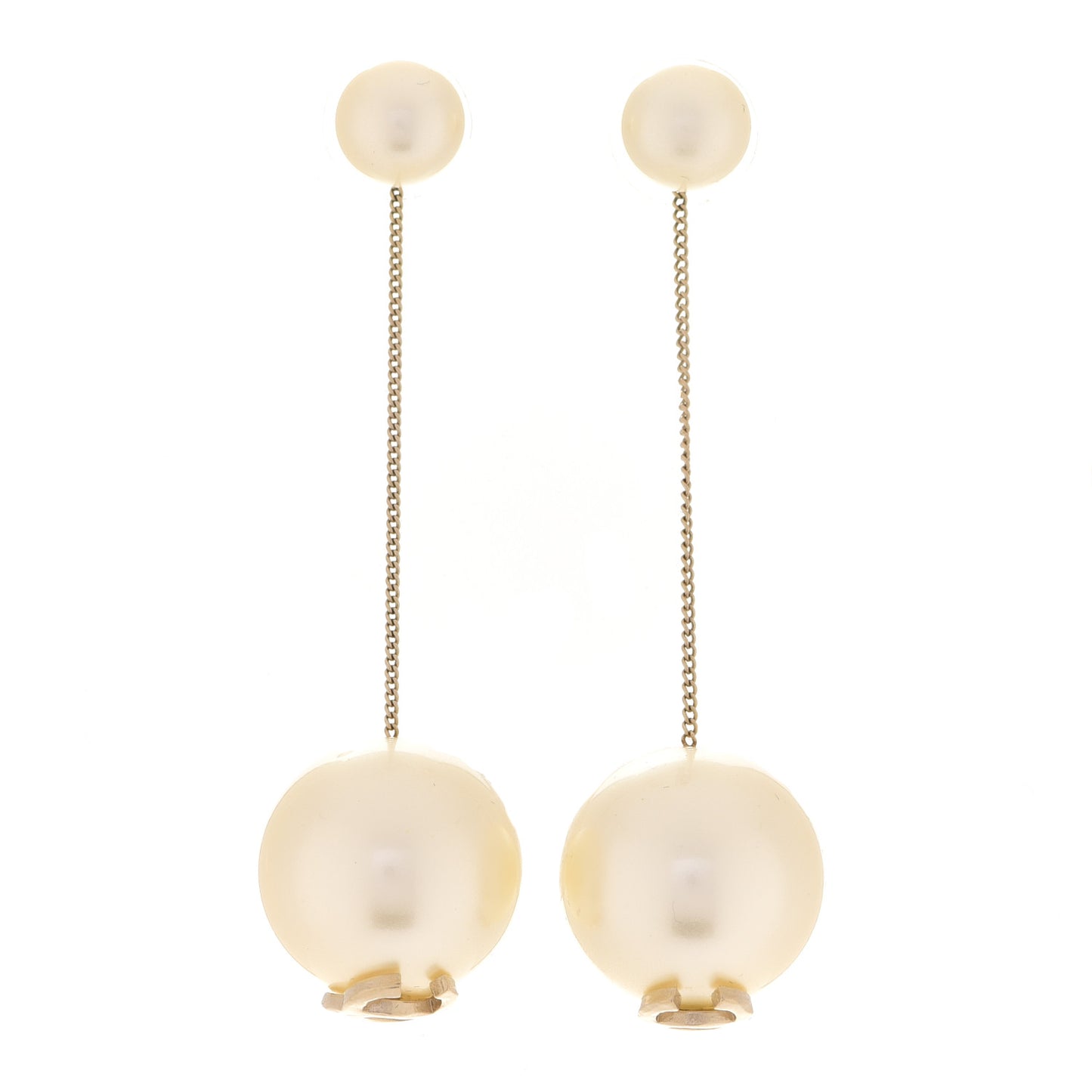 Pearl CC Chain Drop Earrings Gold