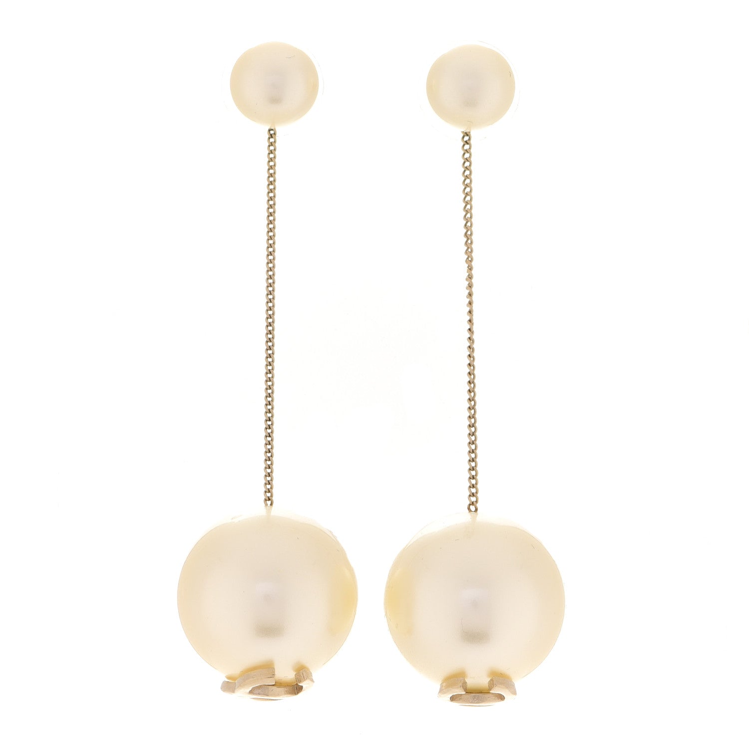 Chanel Pearl CC Chain Drop Earrings Gold 1 of 4