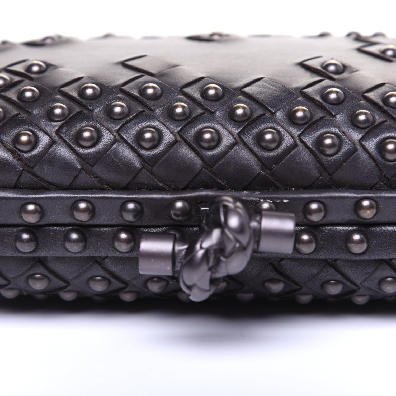 Bottega Veneta Waxy Nappa Intrecciato Knot Studded Clutch Black 12 of 13