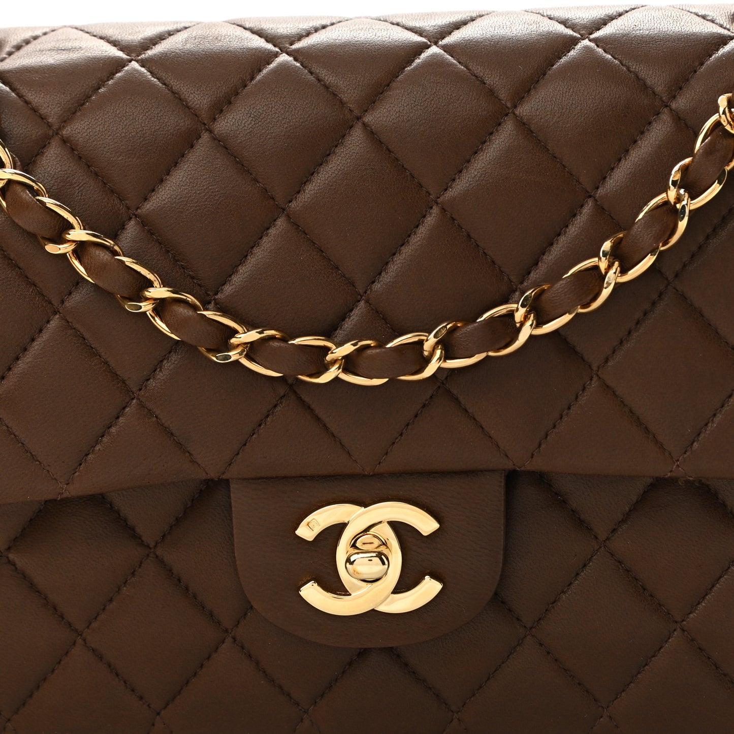 Lambskin Quilted Medium Double Flap Brown