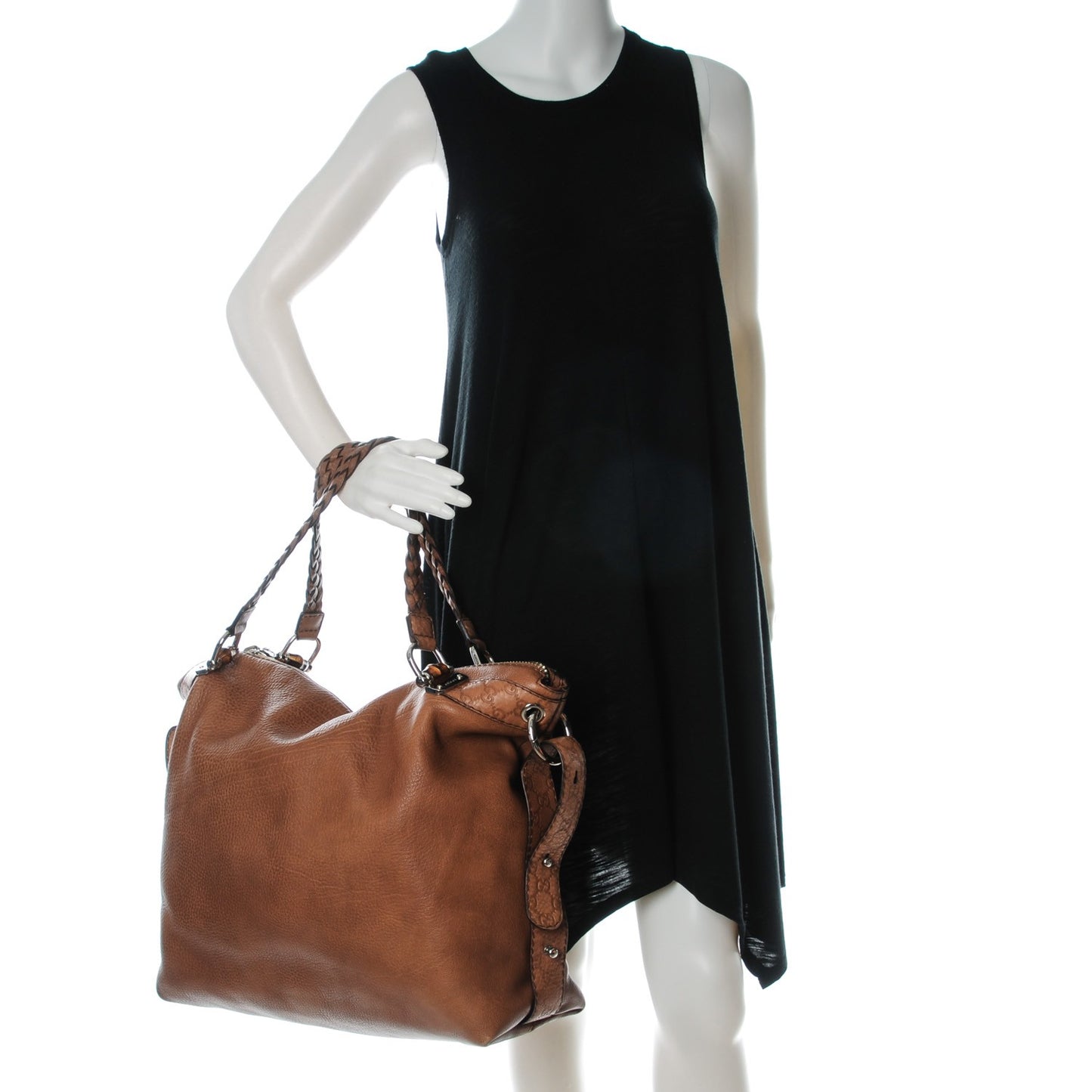 Calfskin Large Bamboo Bar Shoulder Bag Light Brown