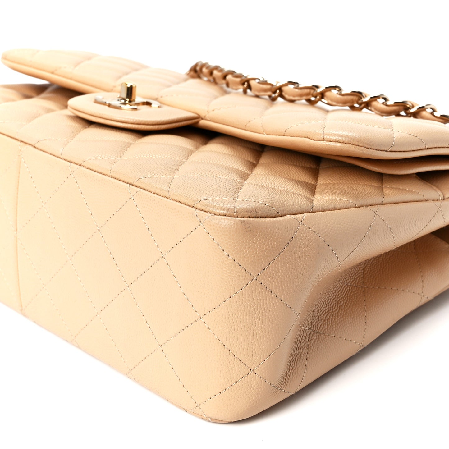 Caviar Quilted Jumbo Double Flap Beige