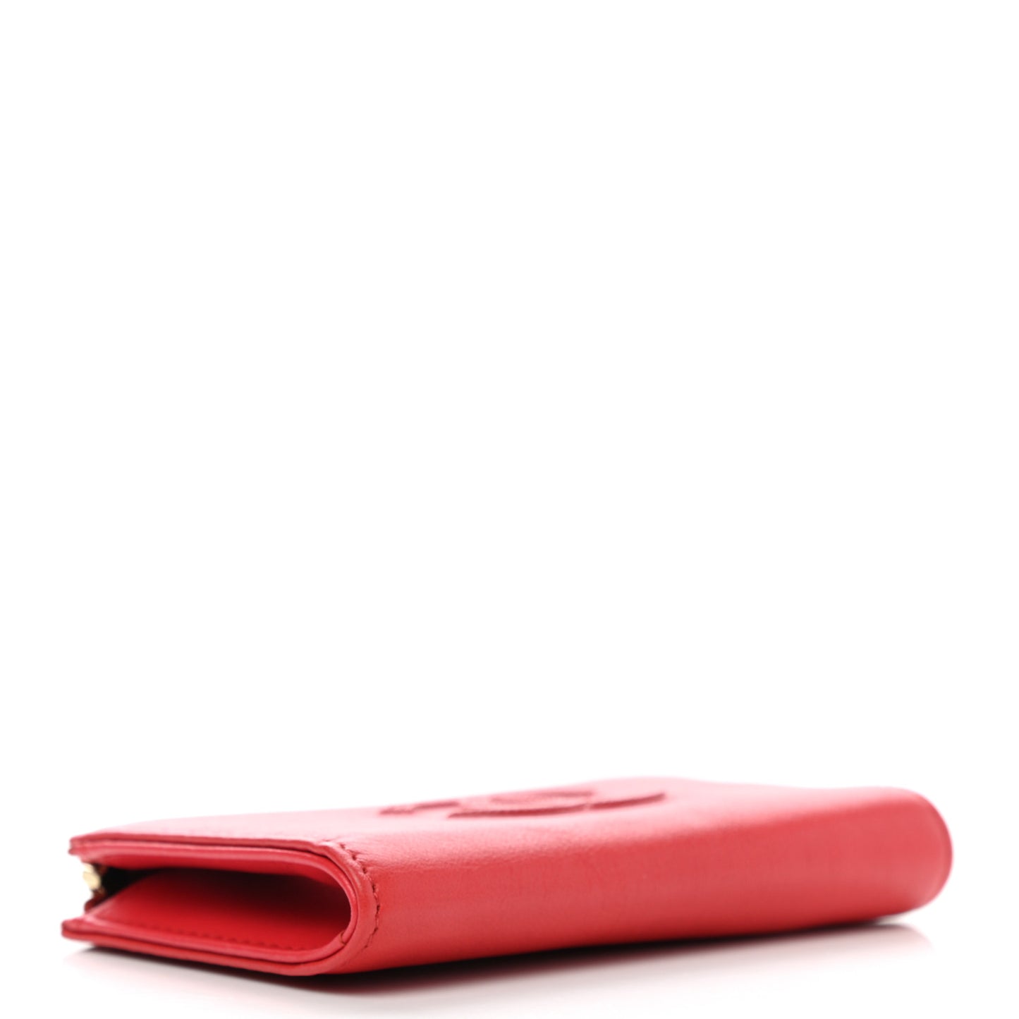 Calfskin Chain Embossed CC Key Holder Case Light Red