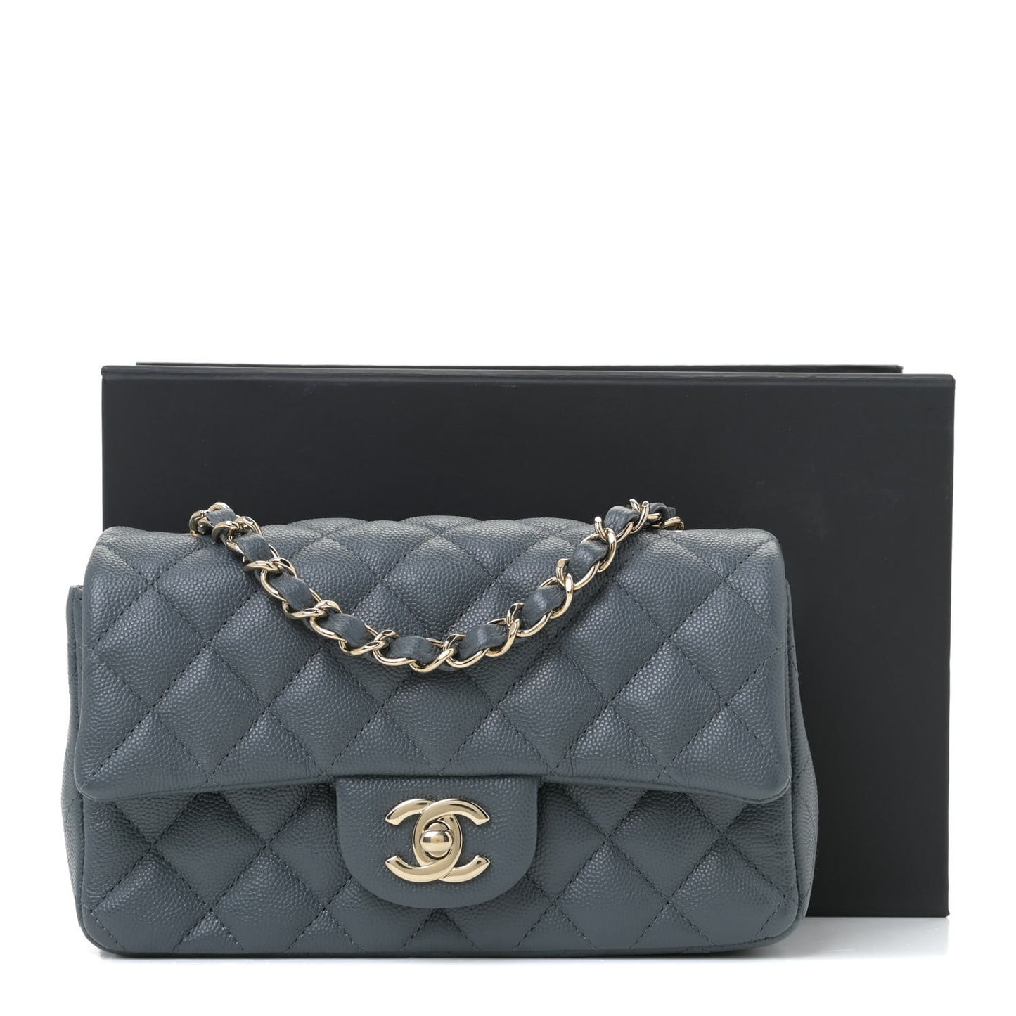 Caviar Quilted Mini Rectangular Flap Dark Grey
