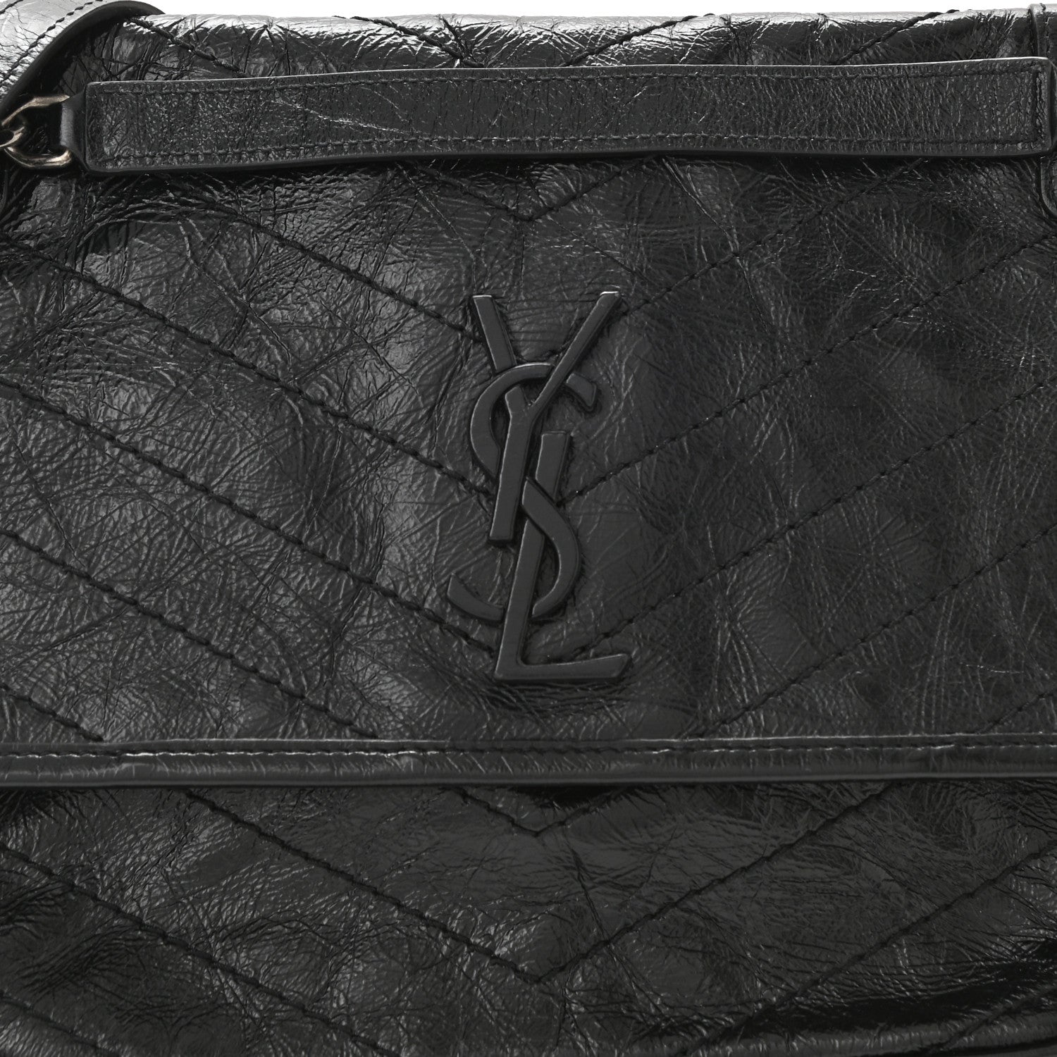 Saint Laurent Crinkled Calfskin Matelasse Monogram Medium Niki Chain Satchel Black 8 of 10