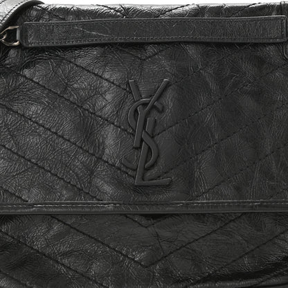 Saint Laurent Crinkled Calfskin Matelasse Monogram Medium Niki Chain Satchel Black 8 of 10
