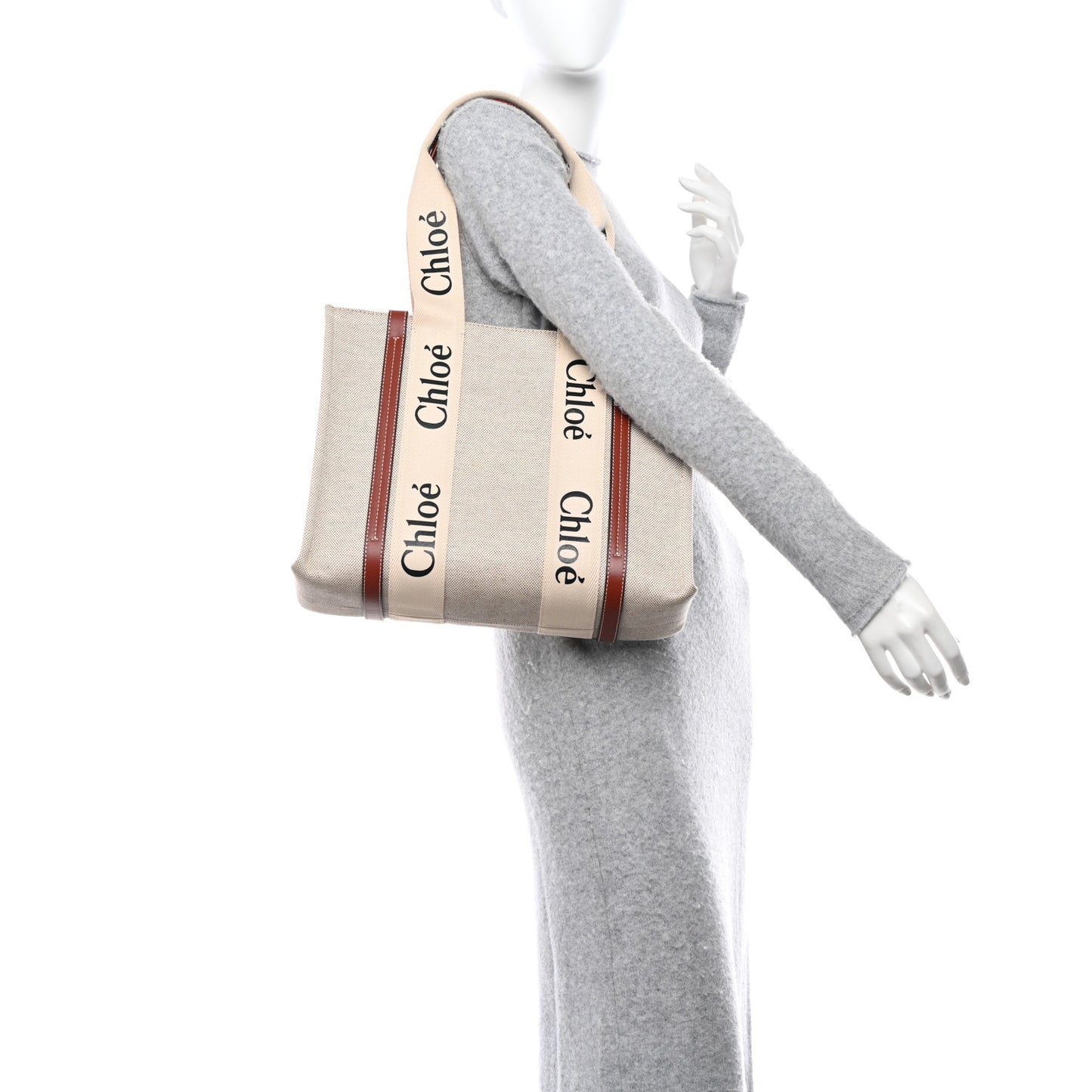 Cotton Calfskin Medium Woody Ribbon Tote White Brown