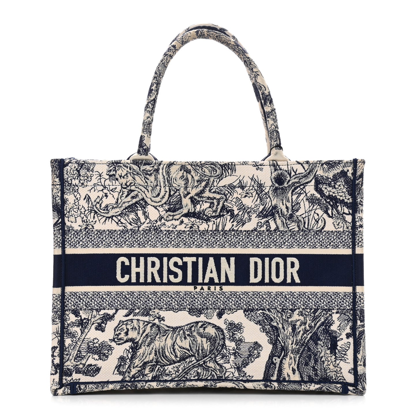 Canvas Embroidered Medium Dioriviera Toile De Jouy Book Tote Blue