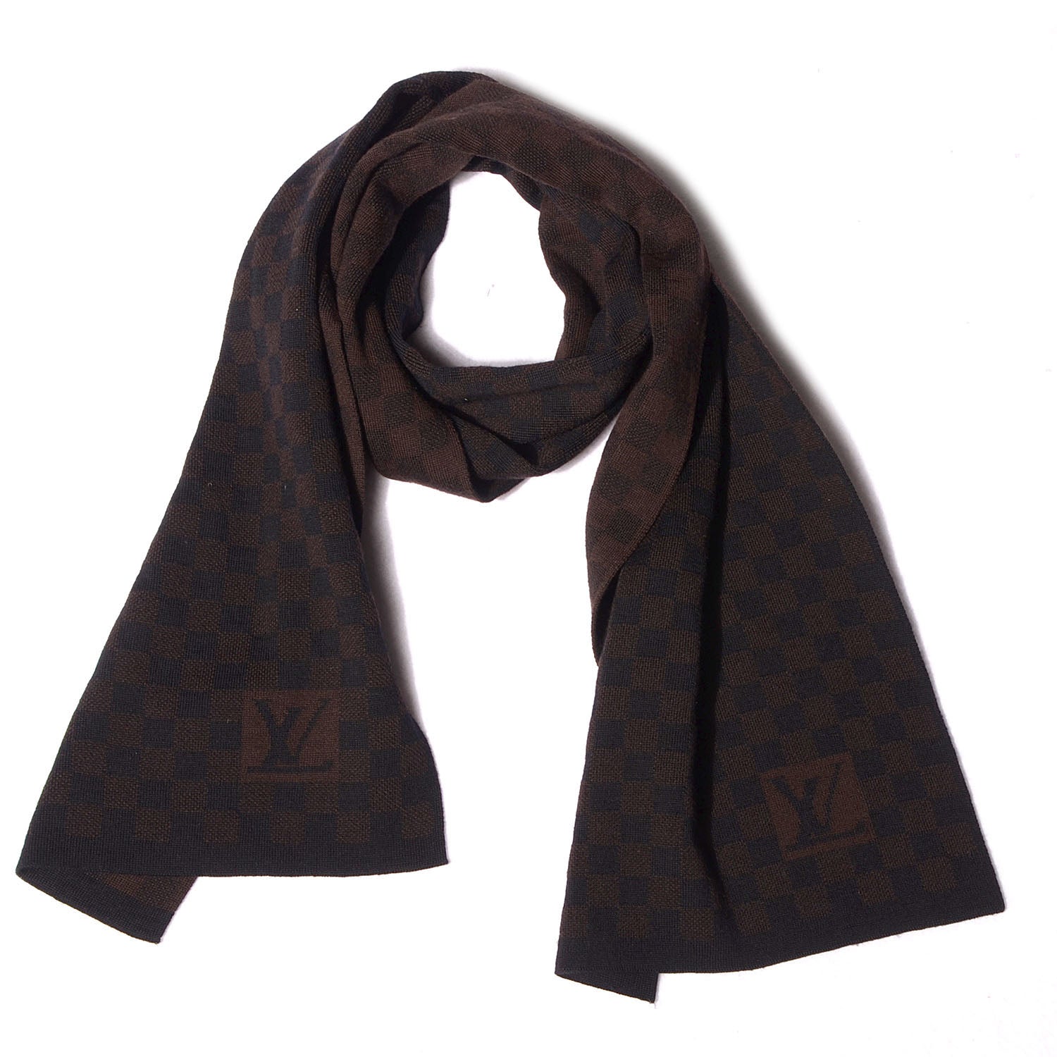 Louis Vuitton Wool Petit Damier Ebene Scarf Brown 1 of 4