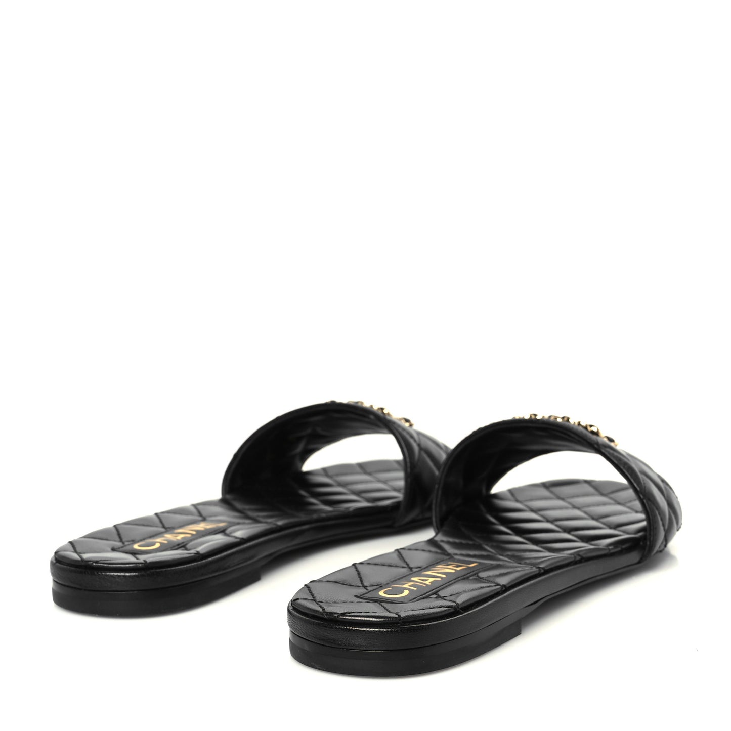 Shiny Goatskin Quilted CC Mules Sandals 39.5 Black