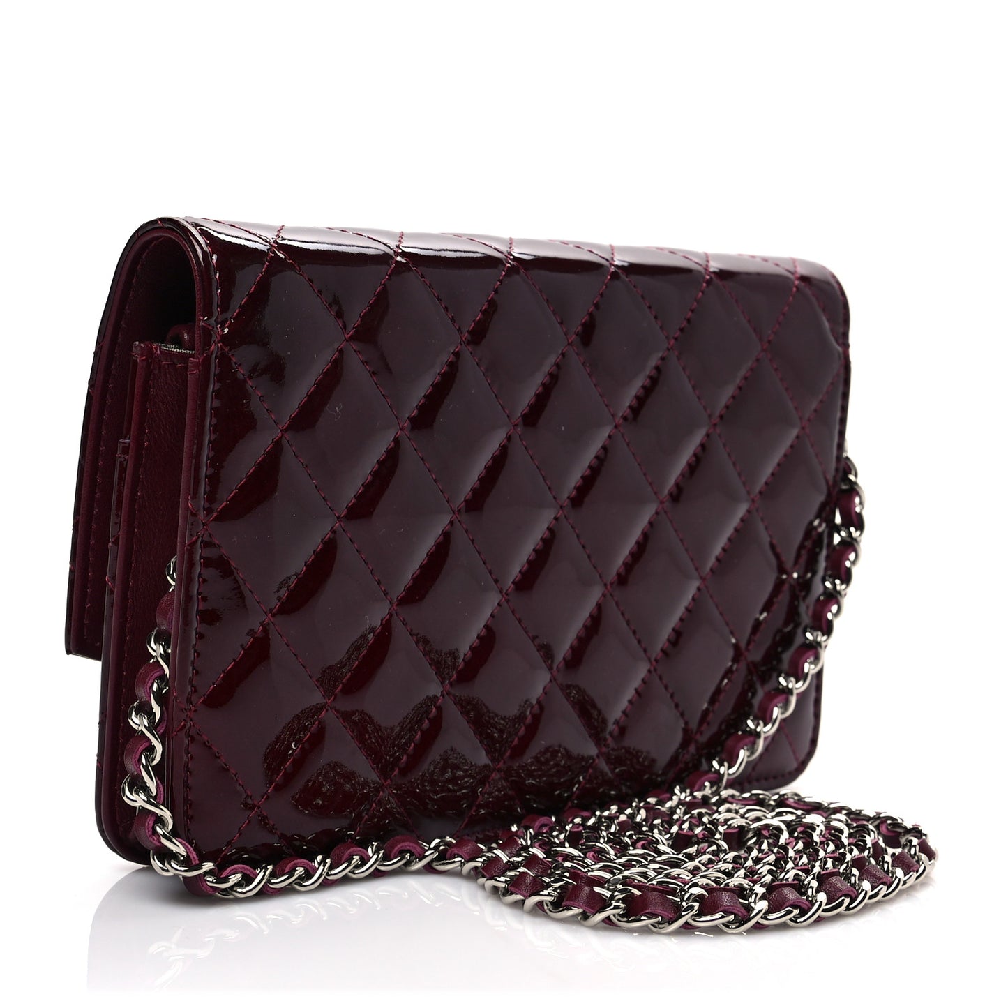 Patent Quilted Brilliant Wallet On Chain WOC Light Burgundy