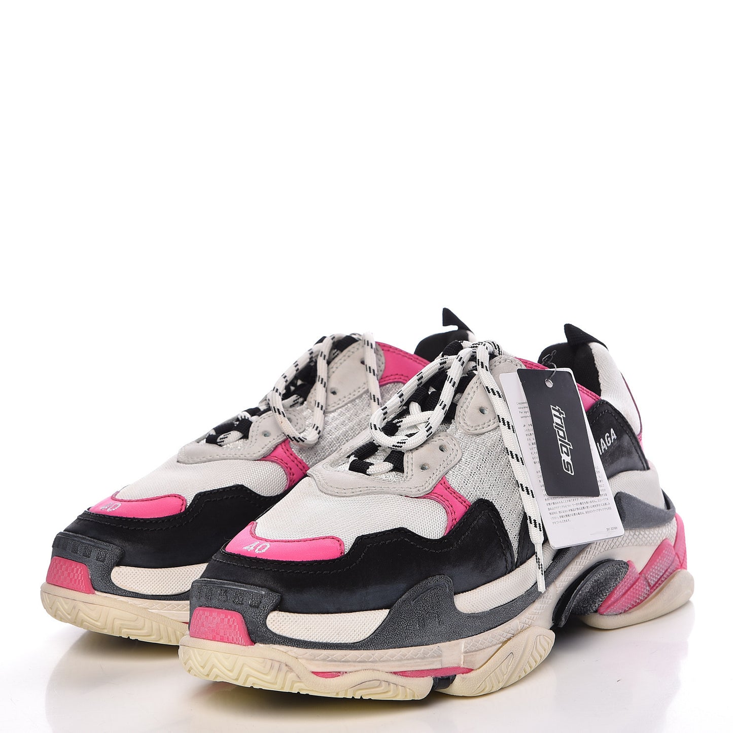 Fabric Mesh Womens Triple S Sneakers 40 Rose Fluo Black White