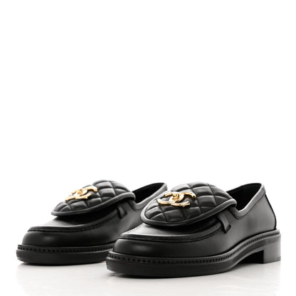 Chanel Lambskin Quilted CC Turnlock Loafers 36.5 Black 4 of 9